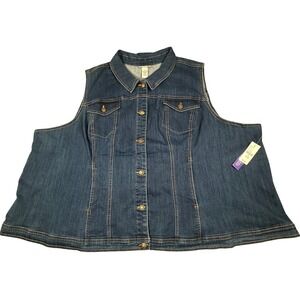 NWT Catherines Womens 5X Denim Vest Dark Wash Button Front Stretch Cotton